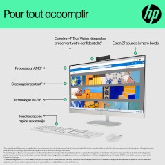 HP All-in-One 27-cr0074nf PC AMD Ryzen™ 7 7730U 68,6 cm (27") 1920 x 1080 pixels 16 Go DDR4-SDRAM 512 Go SSD Windows 11 Home
