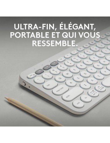 Logitech Pebble Keys 2 K380s teclado Universal RF Wireless + Bluetooth AZERTY Francés Blanco