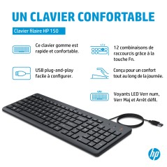 HP 150 WD KBD FR clavier Universel USB Noir