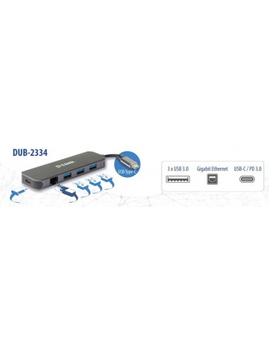 D-Link DUB-2334 base para portátil y replicador de puertos Alámbrico USB Tipo C Gris