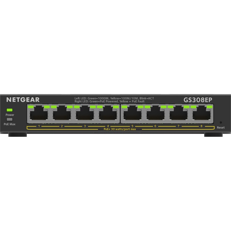 NETGEAR GS308EP Géré L2/L3 Gigabit Ethernet (10/100/1000) Connexion Ethernet, supportant l'alimentation via ce port (PoE) Noir NETGEAR GS308EP Géré L2/L3 Gigabit Ethernet (10/100/1000) Connexion Ethernet, supportant l'alimentation via ce port (PoE) Noir