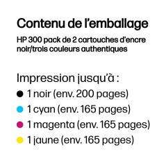 HP 300 pack de 2 cartouches d'encre noir/trois couleurs authentiques