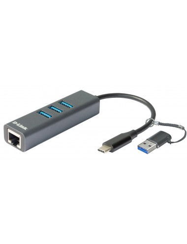 D-Link Adaptateur USB-C USB vers Gigabit Ethernet avec 3 ports USB 3.0 DUB-2332