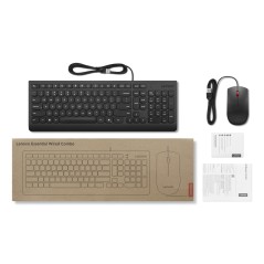 Lenovo Essential Wired Combo Black US Euro clavier Souris incluse Universel USB Noir