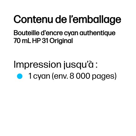 HP Bouteille d'encre cyan authentique 70 mL 31 Original