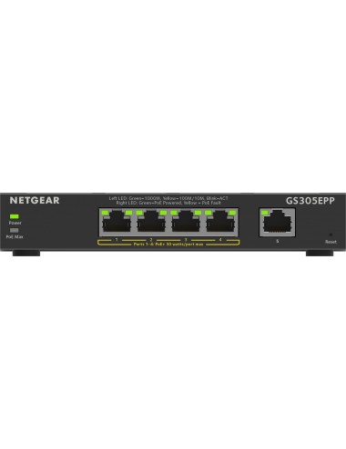 NETGEAR 5-Port Gigabit Ethernet High-Power PoE+ Plus Switch (GS305EPP) Géré L2 L3 Gigabit Ethernet (10 100 1000) Connexion