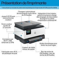 HP OfficeJet Pro 9120b Sans fil All-in-One Couleur Imprimante, Impression recto-verso copieur, scanner