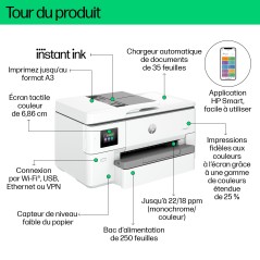 HP OfficeJet Pro 9720e Sans fil All-in-One Couleur Imprimante, Impression recto-verso copieur, scanner