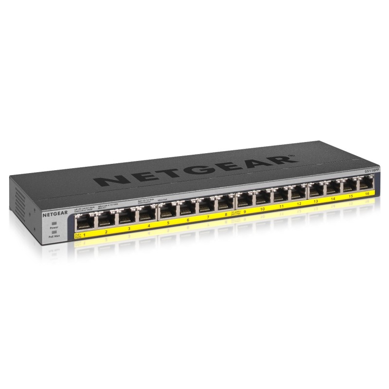 NETGEAR GS116PP Non-géré Gigabit Ethernet (10/100/1000) Connexion Ethernet, supportant l'alimentation via ce port (PoE) Noir NETGEAR GS116PP Non-géré Gigabit Ethernet (10/100/1000) Connexion Ethernet, supportant l'alimentation via ce port (PoE) Noir