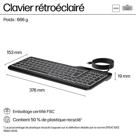 HP Clavier filaire rétroéclairé multi-appareil 405