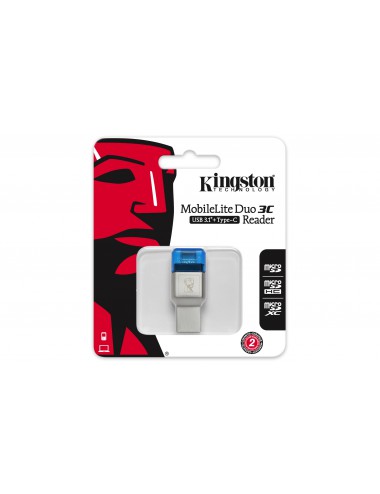 Kingston Technology MobileLite Duo 3C lecteur de carte mémoire USB 3.2 Gen 1 (3.1 Gen 1) Type-A Type-C Bleu, Argent