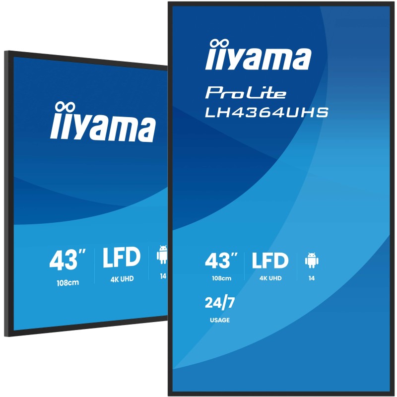 iiyama LH4364UHS-B1AG Écran d'affichage dynamique Écran plat de signalisation numérique 109,2 cm (43") LED Wifi 500 cd/m² 4K