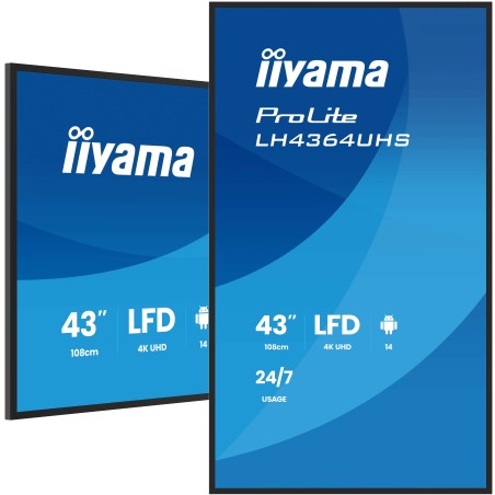 iiyama LH4364UHS-B1AG Écran d'affichage dynamique Écran plat de signalisation numérique 109,2 cm (43") LED Wifi 500 cd m² 4K