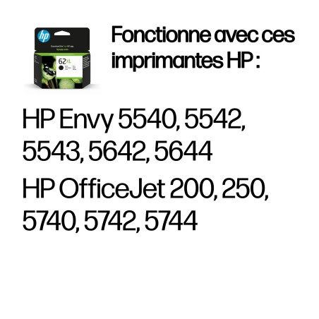 HP 62XL cartouche d'encre noire grande capacité authentique
