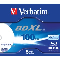 Verbatim BD-R XL 100 Go* 4x Wide Inkjet Printable Boîtier avec lot de 5