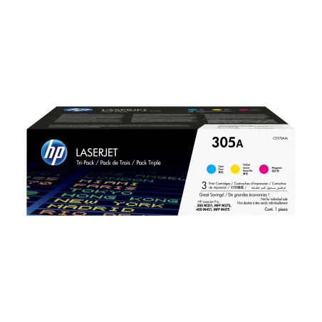 HP 305A pack de 3 toners LaserJet cyan magenta jaune authentiques