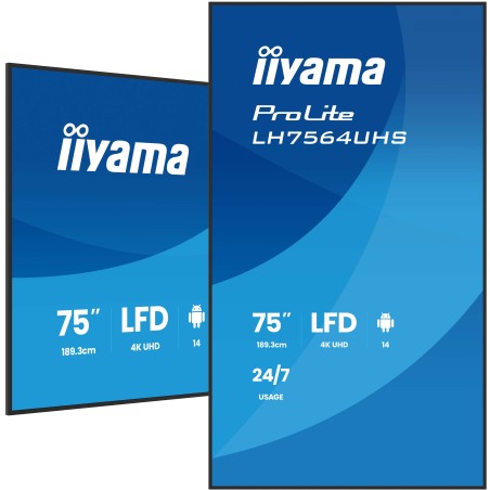 iiyama LH7564UHS-B1AG Écran d'affichage dynamique Écran plat de signalisation numérique 190,5 cm (75") Wifi 500 cd m² 4K Ultra