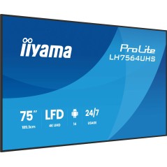 iiyama LH7564UHS-B1AG Écran d'affichage dynamique Écran plat de signalisation numérique 190,5 cm (75") Wifi 500 cd m² 4K Ultra