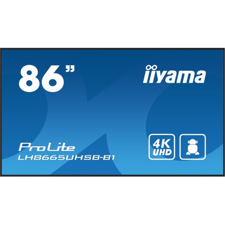 iiyama LH8665UHSB-B1 Écran d'affichage dynamique En forme de kiosk 2,18 m (86") LED Wifi 800 cd/m² 4K Ultra HD Noir Intégré