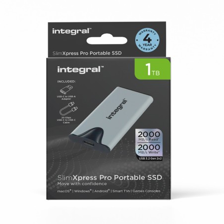 Integral SlimXpress Pro INSSD1TPORT3.2SLIMXS lecteur à circuits intégrés externe 1 To USB 3.2 Gen 2x2