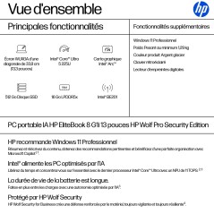 HP EliteBook 8 G1i AI PC Wolf Pro Security Edition Intel Core Ultra 5 225U Ordinateur portable 33,8 cm (13.3") WUXGA 16 Go