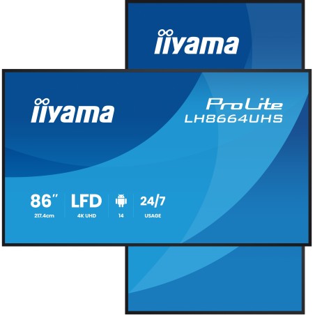 iiyama LH8664UHS-B3AG Écran d'affichage dynamique Écran plat de signalisation numérique 2,17 m (85.6") Wifi 500 cd m² 4K Ultra