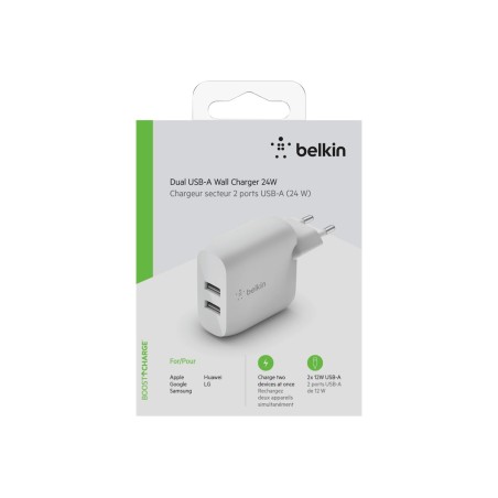 Dual USB-A Wall Charger 12W X2 White
