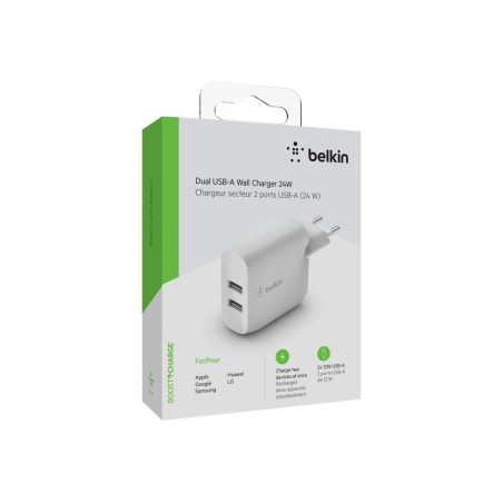 Dual USB-A Wall Charger 12W X2 White