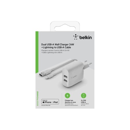 Dual USB-A Wall Charg w/1M PVC A-LTG 24W