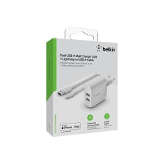 Dual USB-A Wall Charg w/1M PVC A-LTG 24W