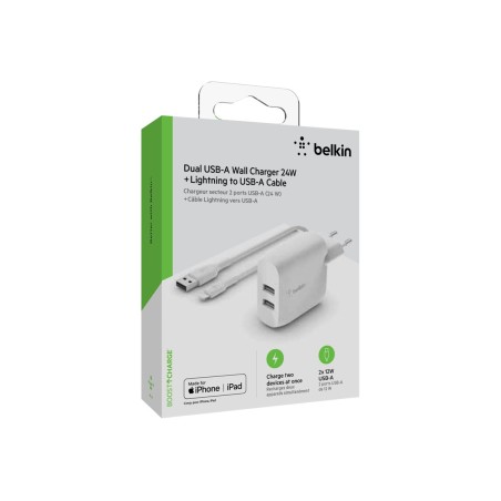 Dual USB-A Wall Charg w/1M PVC A-LTG 24W