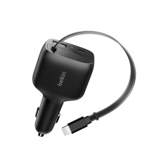 75W 2-Port w Retractable USB-C Cbl Car