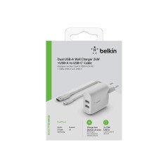 Dual USB-A Wall Charger w/1M PVC A-C 24W