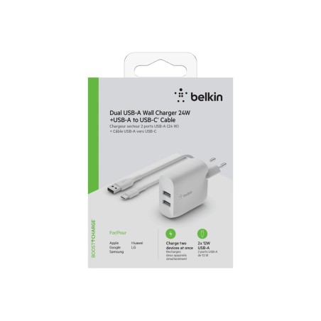 Dual USB-A Wall Charger w/1M PVC A-C 24W