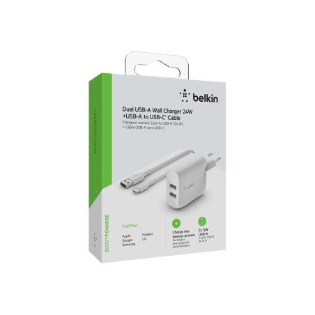 Dual USB-A Wall Charger w/1M PVC A-C 24W