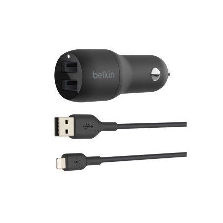 Dual USB-A Car Charger w/1M PVC A-LTG