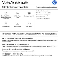 HP EliteBook 8 G1i 13 inch Notebook AI PC Wolf Pro Security Edition Intel Core Ultra 7 255U Ordinateur portable 33,8 cm (13.3")