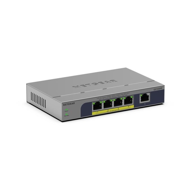 NETGEAR GS105PP Non-géré Gigabit Ethernet (10/100/1000) Connexion Ethernet, supportant l'alimentation via ce port (PoE) Montage NETGEAR GS105PP Non-géré Gigabit Ethernet (10/100/1000) Connexion Ethernet, supportant l'alimentation via ce port (PoE) Montage
