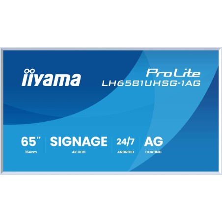iiyama LH6581UHSG-1AG Écran d'affichage dynamique Écran plat de signalisation numérique 163,8 cm (64.5") Wifi 500 cd/m² 4K