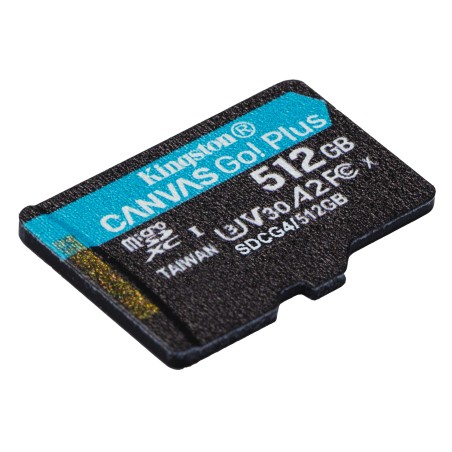 Kingston Technology Carte microSDXC Canvas Go Plus Gen4 200R A2 U3 de 512 Go, pack unique sans ADP