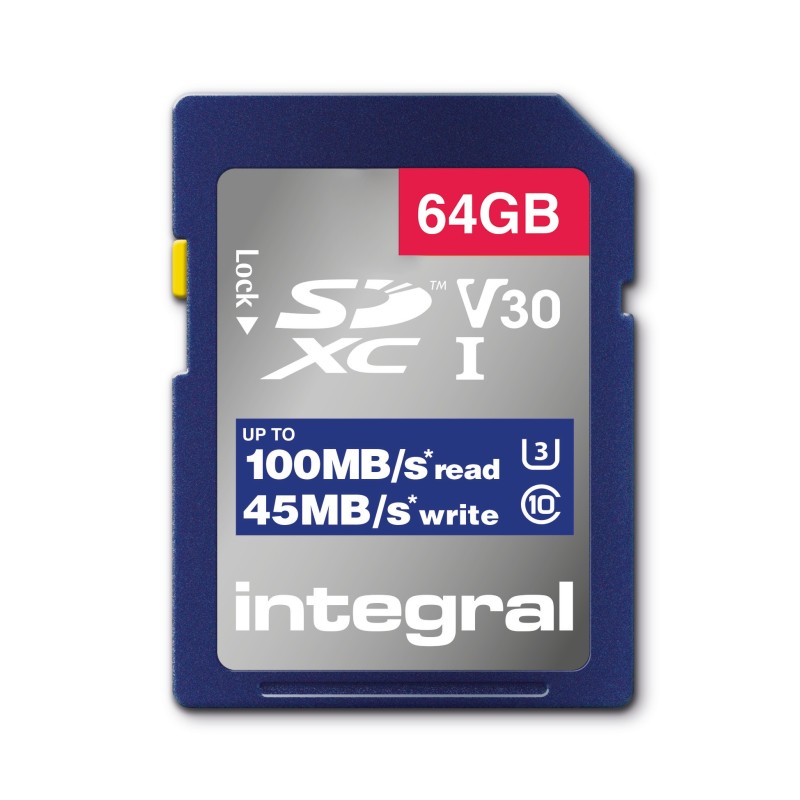 Integral INSDX64G-100V30 mémoire flash 64 Go SD UHS-I Integral INSDX64G-100V30 mémoire flash 64 Go SD UHS-I