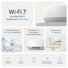 TP-Link DECO BE25(1-PACK) système Wi-Fi maillé Bi-bande (2,4 GHz / 5 GHz) Wi-Fi 7 (802.11be) Blanc 2 Interne