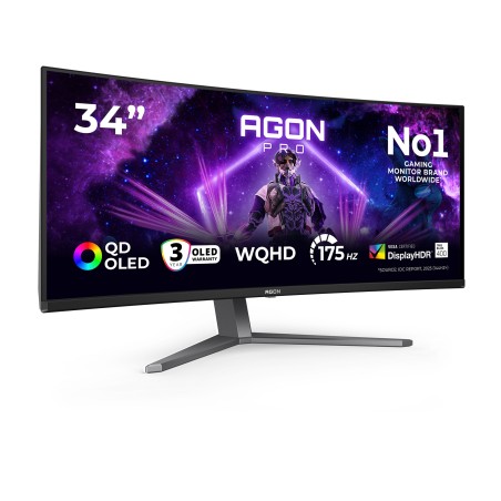 AOC AGON PRO AG346UCD écran plat de PC 86,4 cm (34") 3440 x 1440 pixels Wide Quad HD QD-OLED Noir, Gris