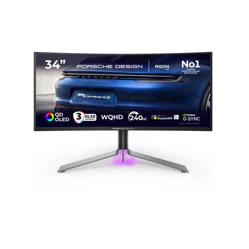 AOC Porsche PD34 écran plat de PC 86,4 cm (34") 3440 x 1440 pixels Wide Quad HD QD-OLED Noir AOC Porsche PD34 écran plat de PC 86,4 cm (34") 3440 x 1440 pixels Wide Quad HD QD-OLED Noir