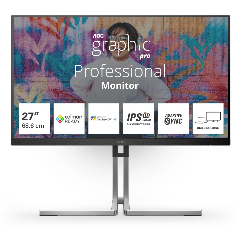 AOC Q27U3CV écran plat de PC 68,6 cm (27") 2560 x 1440 pixels Quad HD LCD Noir AOC Q27U3CV écran plat de PC 68,6 cm (27") 2560 x 1440 pixels Quad HD LCD Noir