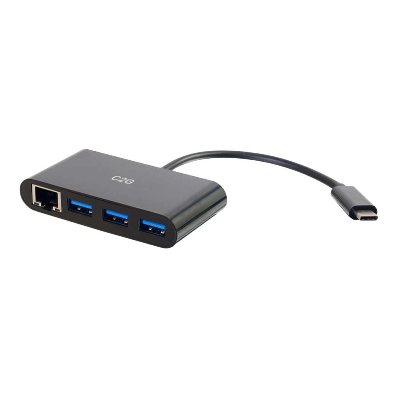 USB-C Ethernet and 3-Port USB Hub Black