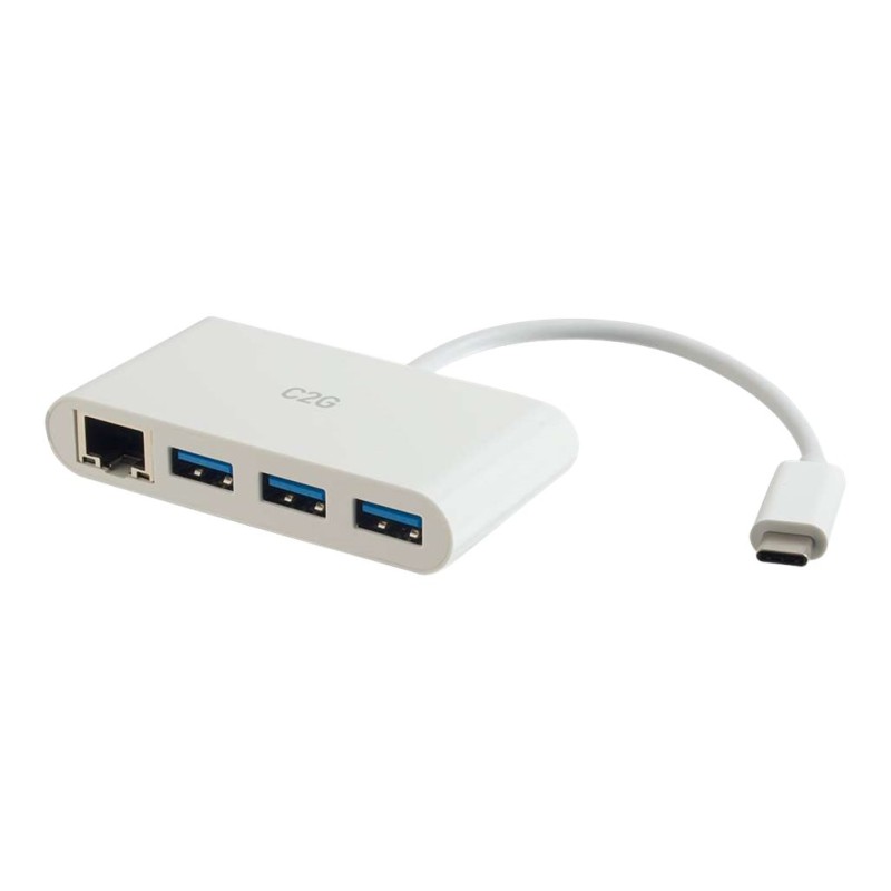 USB-C Ethernet And 3-Port USB Hub White USB-C Ethernet And 3-Port USB Hub White