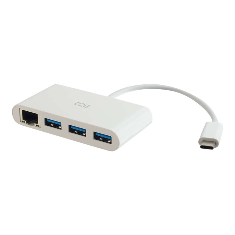 USB-C Ethernet and 3-Port USB Hub White