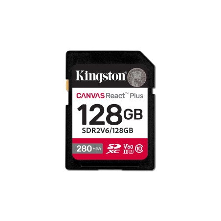 Kingston Technology 128GB Canvas React Plus SDXC UHS-II 280R 100W U3 V60 for Full HD 4K
