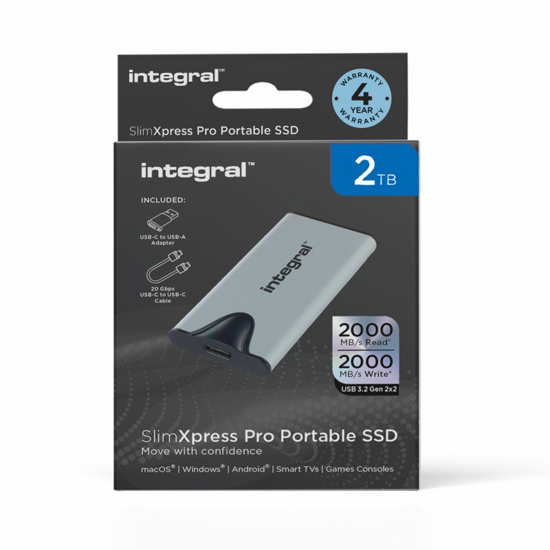 Integral SlimXpress Pro INSSD2TPORT3.2SLIMXS lecteur à circuits intégrés externe 2 To USB 3.2 Gen 2x2 Integral SlimXpress Pro INSSD2TPORT3.2SLIMXS lecteur à circuits intégrés externe 2 To USB 3.2 Gen 2x2